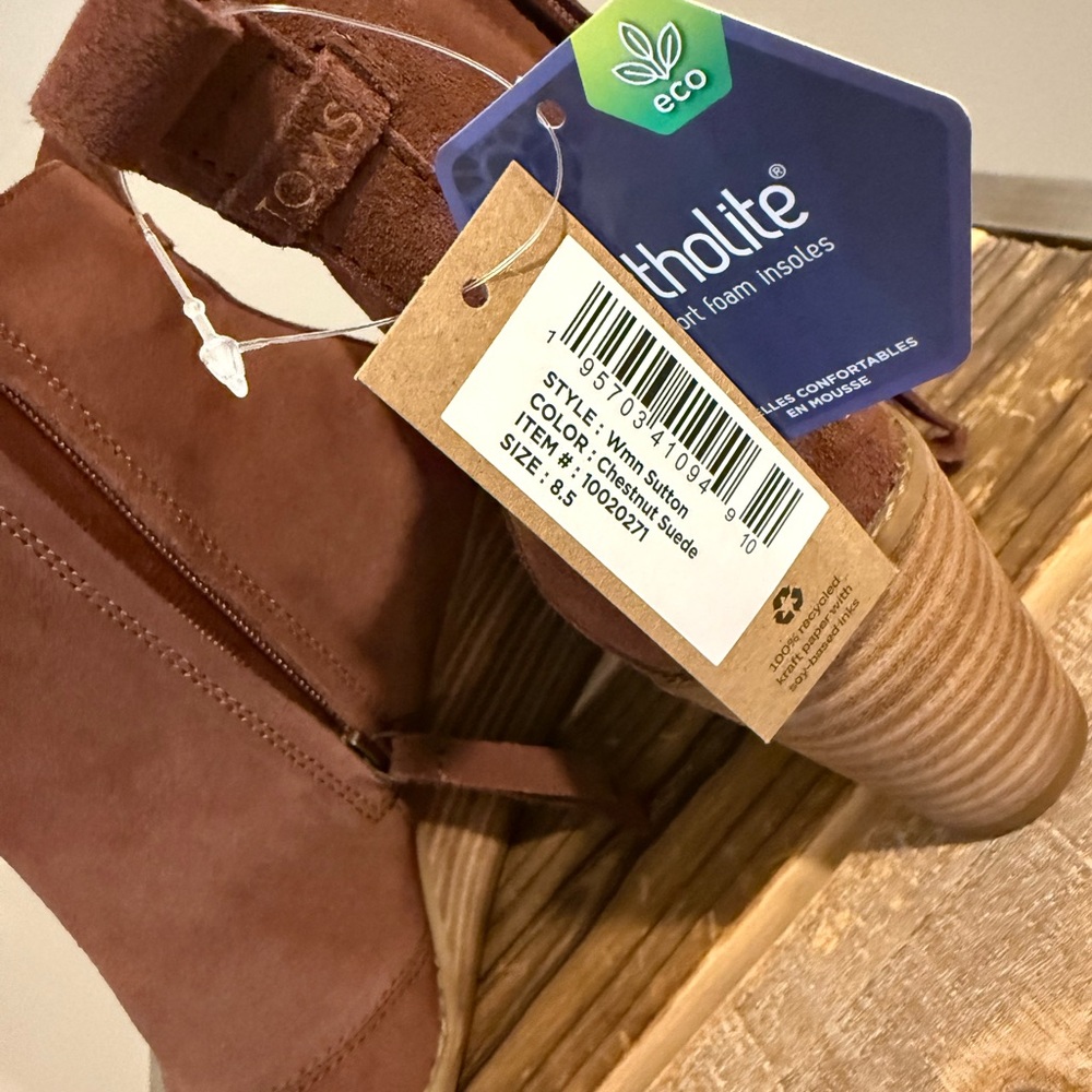 Never worn with tags still on…. stylish Brown Suede Ankle Boots